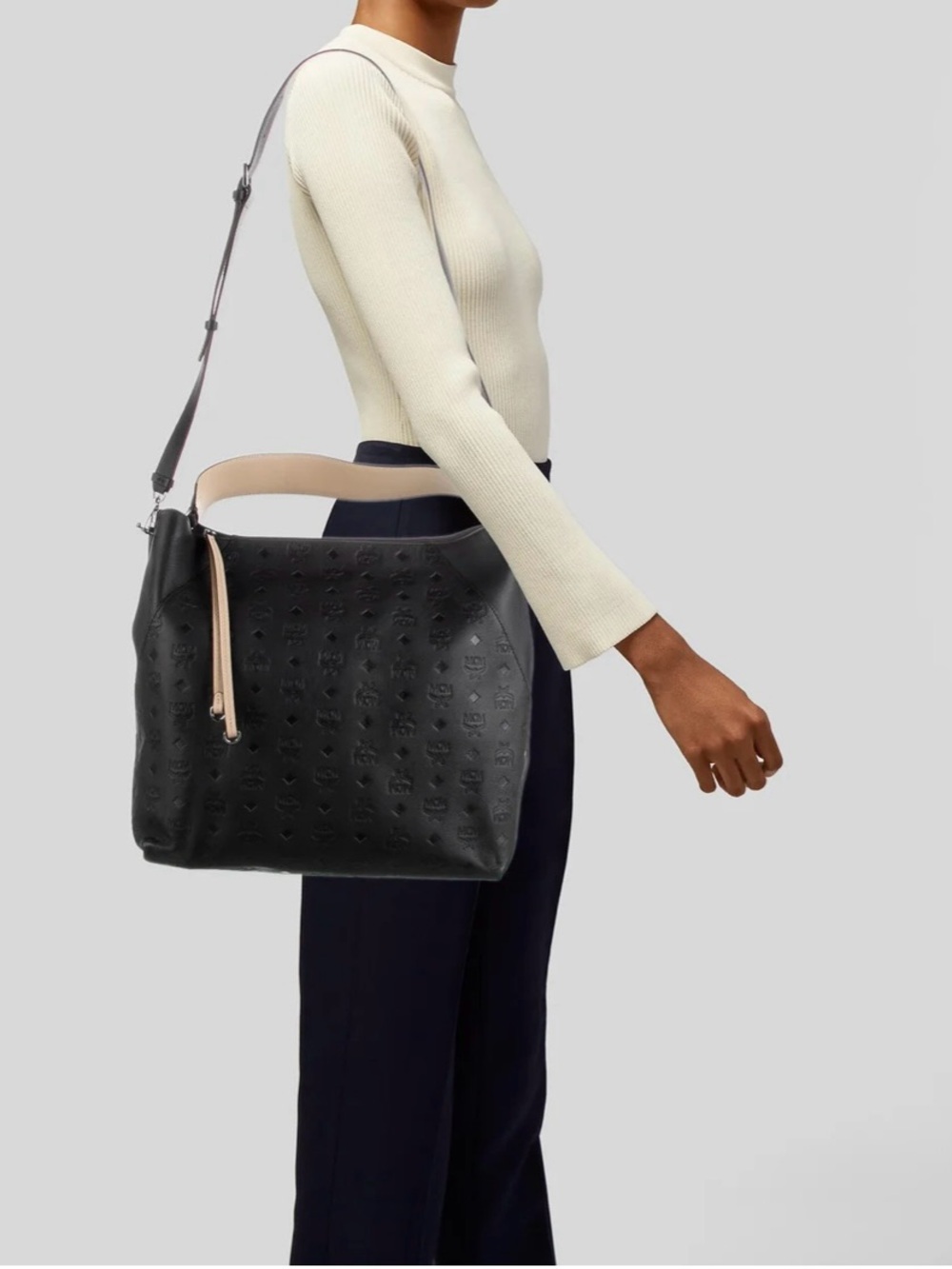 MCM Embossed Leather Hobo Bag with Contrast Handle - Picture 1 of 4